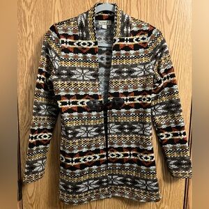ONE WORLD Multicolor Earth Tone Aztec Print Knit Cardigan Women’s Size Small
